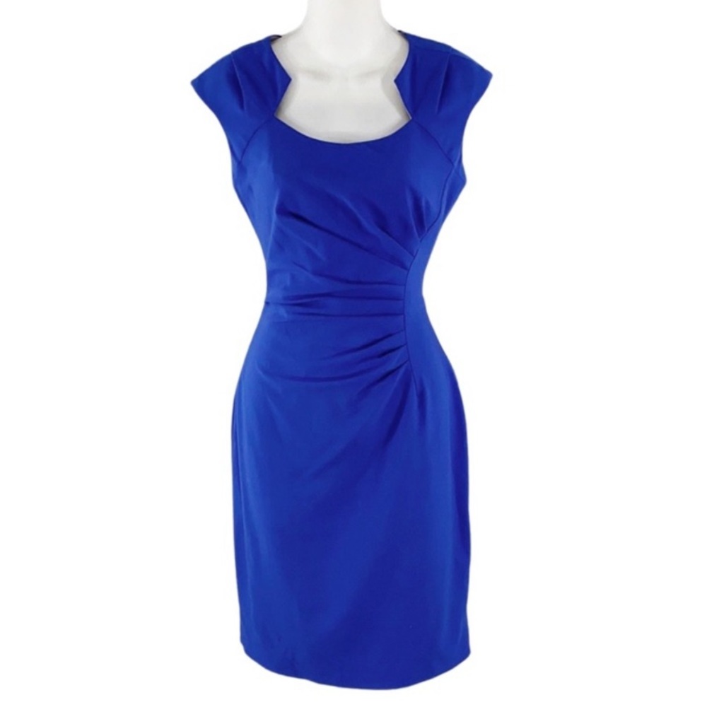Calvin Klein blue horseshoe neckline sheath dress R13